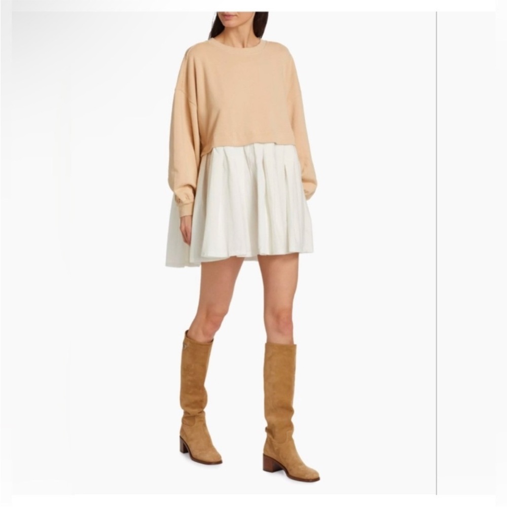 Beige and White Two-Tone Dress